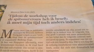 Workshop voor de spitsuurvrouw van Barking Dogs in De Standaard - www.barkingdogs.be